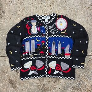 Segue Sweater Size M Twin Towers New York Star Moon 90s Red Blue Black Celestial